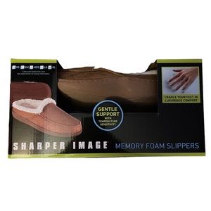 Sharper Image Men's Memory Foam Slippers in Brown with White Lining